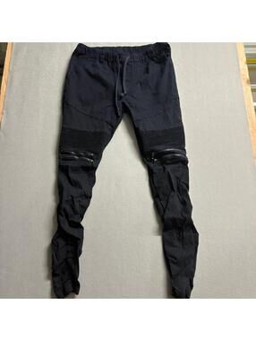Victorious Mens Moto Jogger Pants 3XL Black Stretch Elastic Waist Zipper Accent